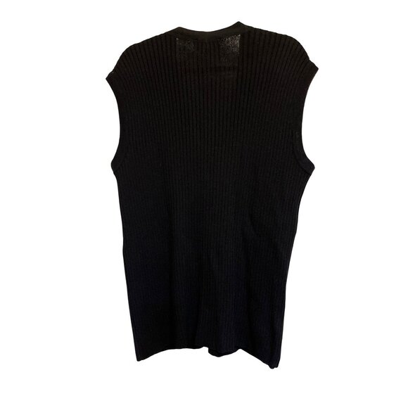 St. John Collection Black Sleeveless Ribbed Knit Cardigan With Gold Buttons Sz L - Picture 2 of 4
